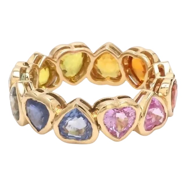 Natural 4.28 cts rainbow sapphire heart upside down ring in 14k gold For Sale