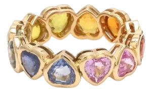 Natural 4.28 cts rainbow sapphire heart upside down ring in 14k gold