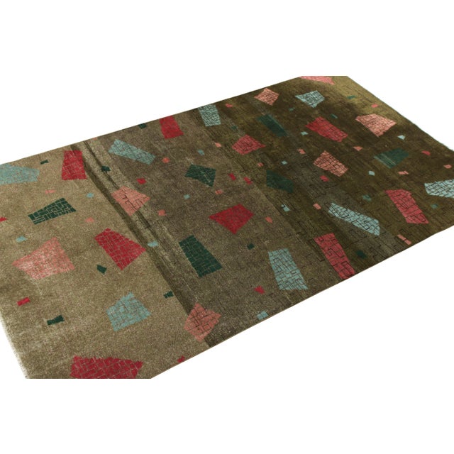 Art Deco 1960s Vintage Art Deco Rug in Green, Pink and Blue Geometric Pattern For Sale - Image 3 of 6