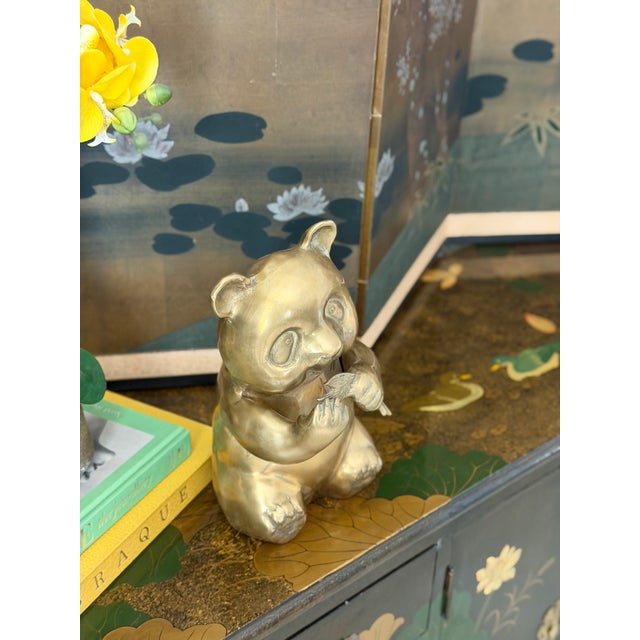 Brass Vintage Brass Bronze Lucky Bamboo Panda Statue Sculpture Figure For Sale - Image 8 of 12