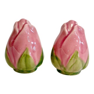 Mid-Century Americana Boho Chic Franciscan Dessert Rose Salt & Pepper Shakers - A Pair For Sale