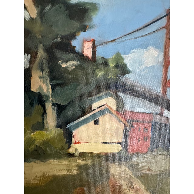 Bottle Green Oil Painting on Canvas Landscape by Danka Krol, San Francisco, Golden Gate Bridge For Sale - Image 8 of 8