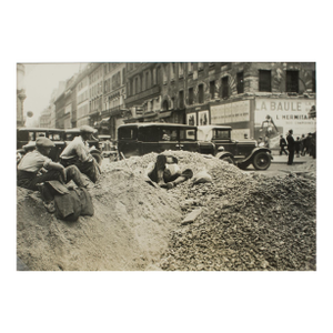 Construction Site in a Street, Silver Gelatin Black and White Photography, Circa 1930