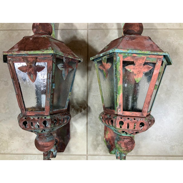 Vintage Brass and Copper Wall Hanging Lanterns - Set of 2 For Sale - Image 12 of 13