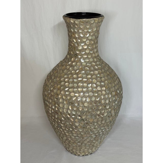 Sand 18.5” Mother of Pearl Sea Shell Mosaic Tile Vase Sand Beige For Sale - Image 8 of 8