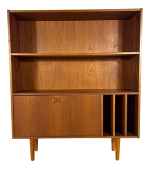Vintage Teak Bookcase with Drop-Leaf Door, 1960s