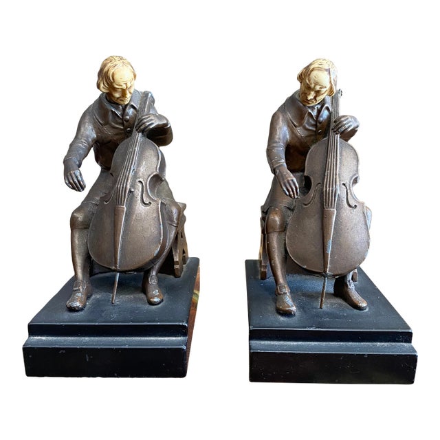 1930s Cellist Bookends- Set of 2 For Sale