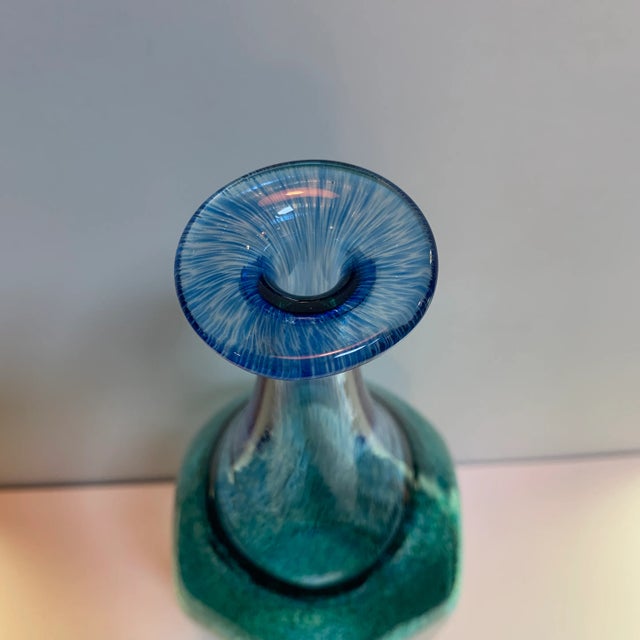 Kosta Boda Sweden Green and Blue Glass Bottle Vase For Sale - Image 4 of 7