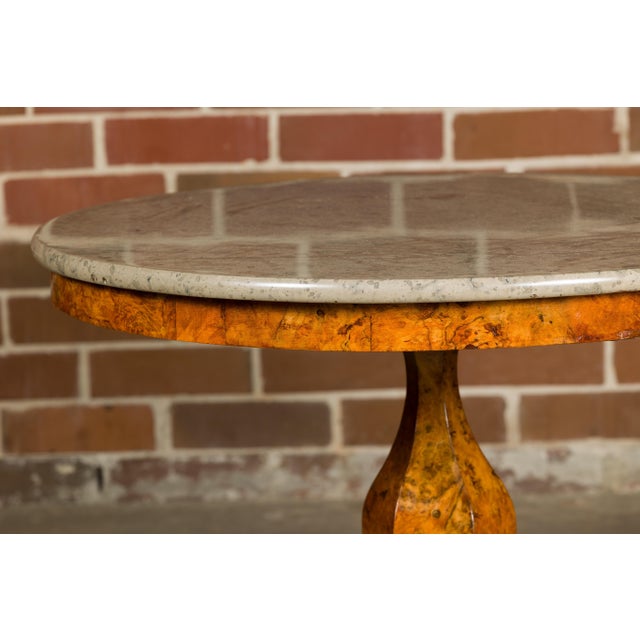 Wood 19th Century French Empire Walnut Pedestal Table with Round Marble Top and Tripod Base For Sale - Image 7 of 11