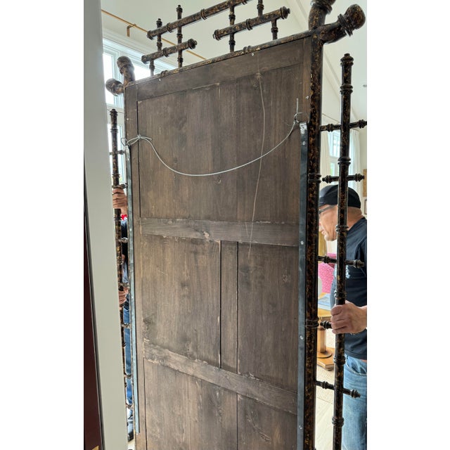 William Switzer Vintage Monumental William Switzer Faux Tortoiseshell Bamboo Hollywood Regency Wall Mirror, 99” H – English Regency Style, Overscale For Sale - Image 4 of 8