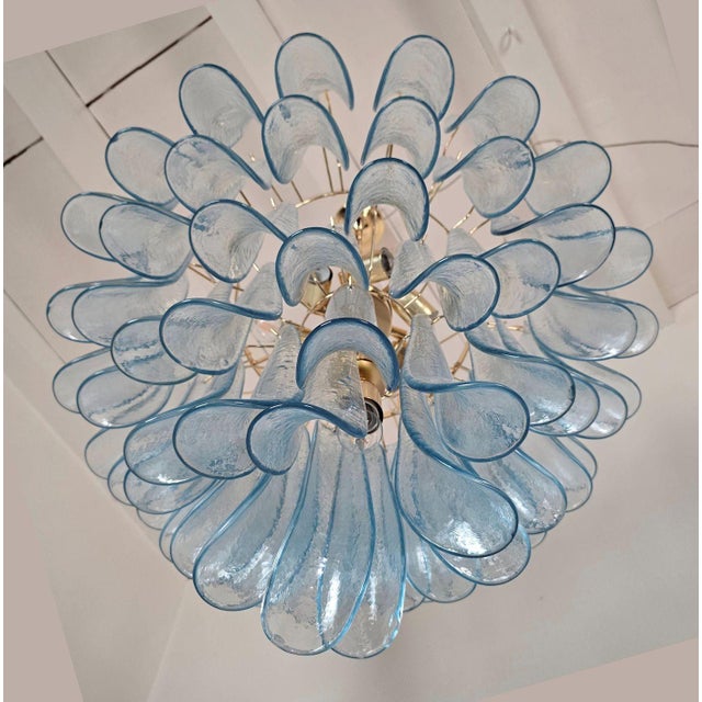 1980s Mid Century Modern Blue Murano Glass Petal Chandelier For Sale In Dallas - Image 6 of 14
