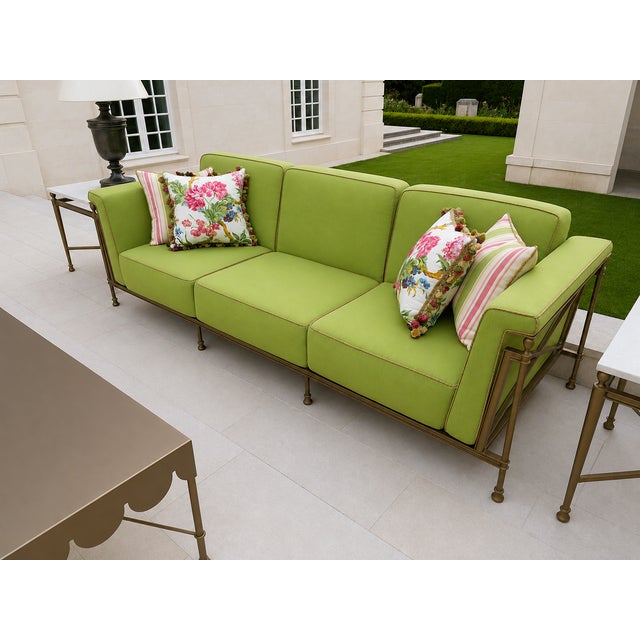 Metal Jerome Outdoor Sofa in Reed Brass Finish by Michael Taylor For Sale - Image 7 of 11