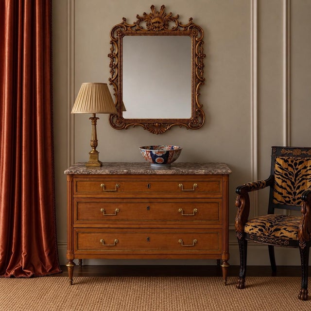 19th-C. French Louis XVI Neoclassical Style Fruitwood Marble Top Chest Commode For Sale - Image 4 of 5