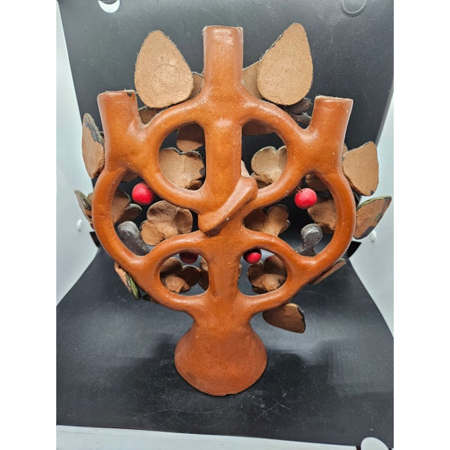 1970s VTG Large Tree of Life Mexico Mexican Clay Candelabra Candle Holder Flower Bird For Sale - Image 5 of 5