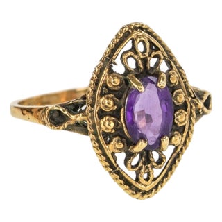 Vintage 14k Gold Amethyst Cocktail Ring For Sale