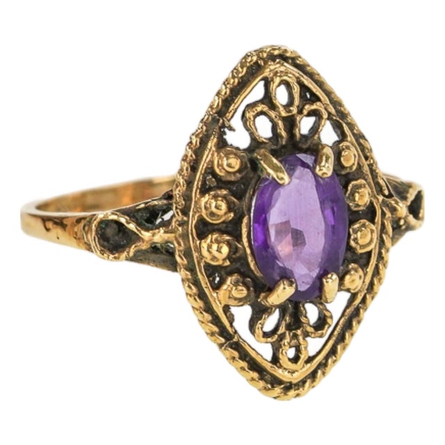 Vintage 14k Gold Amethyst Cocktail Ring For Sale