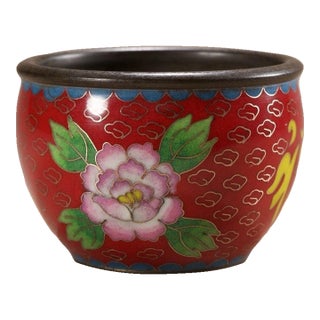 Late 19th Century Cloisonné Enamel Bowl With Fortune Character, 340g For Sale