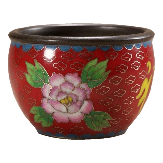 Late 19th Century Cloisonné Enamel Bowl With Fortune Character, 340g For Sale