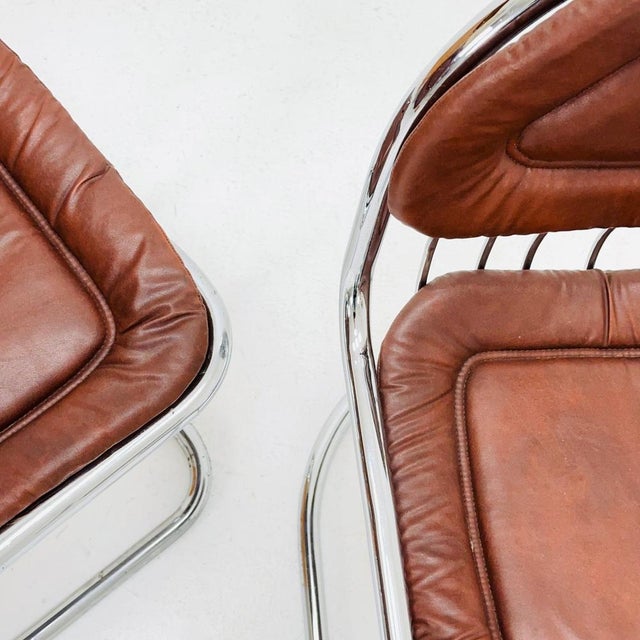 Mid-Century Modern Mid-Century Tubular Chrome and Leather Cantilever Dining Chair, 1970s by Gastone Rinaldi For Sale - Image 3 of 9