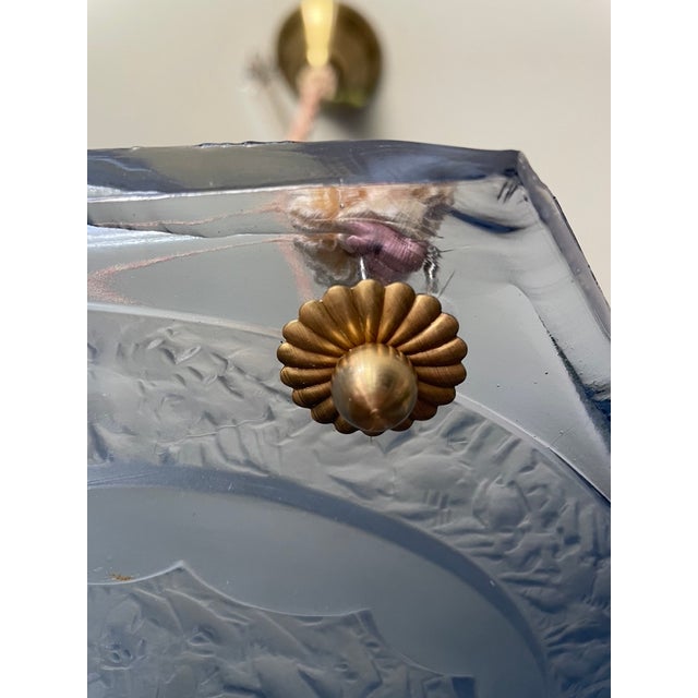 Art Deco Blue Cup Pendant Light with Glass, 1930s For Sale - Image 6 of 10