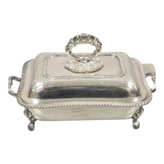 Antique English Sheffield Victorian Silver Plated Lidded Food Warmer Serving Platter For Sale