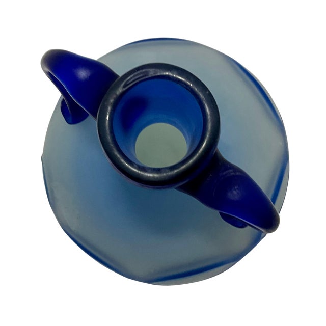 Phoenician-Style Blue Satin Glass Amphora Vase For Sale - Image 9 of 10