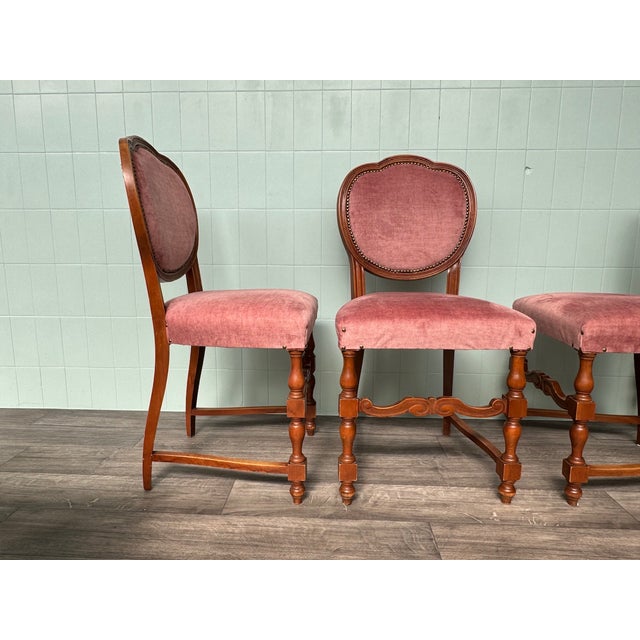 Italian Chairs in Beech and Velvet, 1960s, Set of 6 For Sale - Image 9 of 16
