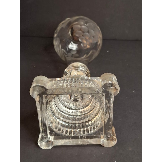 Rare Antique Boston & Sandwich Engraved Glass Whale Oil Lamp "Patent" Cork Burner c.1835 For Sale - Image 17 of 18