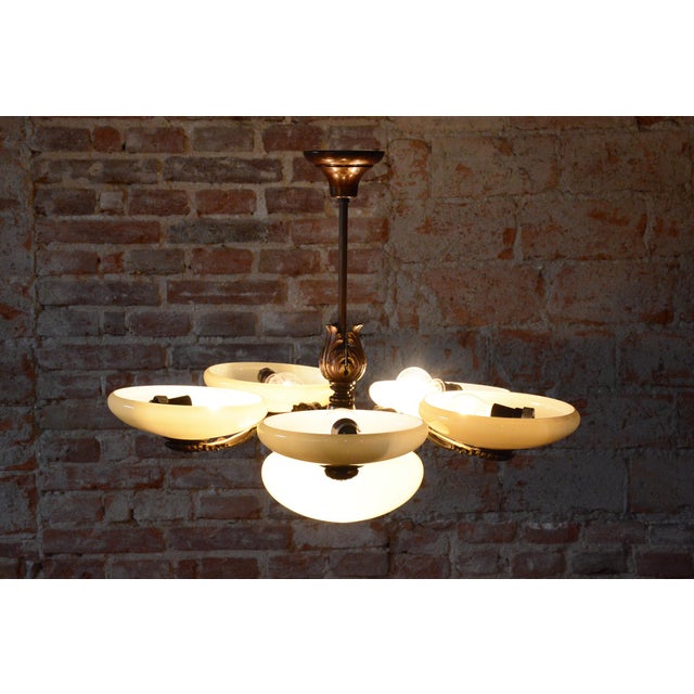 Art Deco Salon Chandelier in Brass, 1920s For Sale - Image 12 of 16