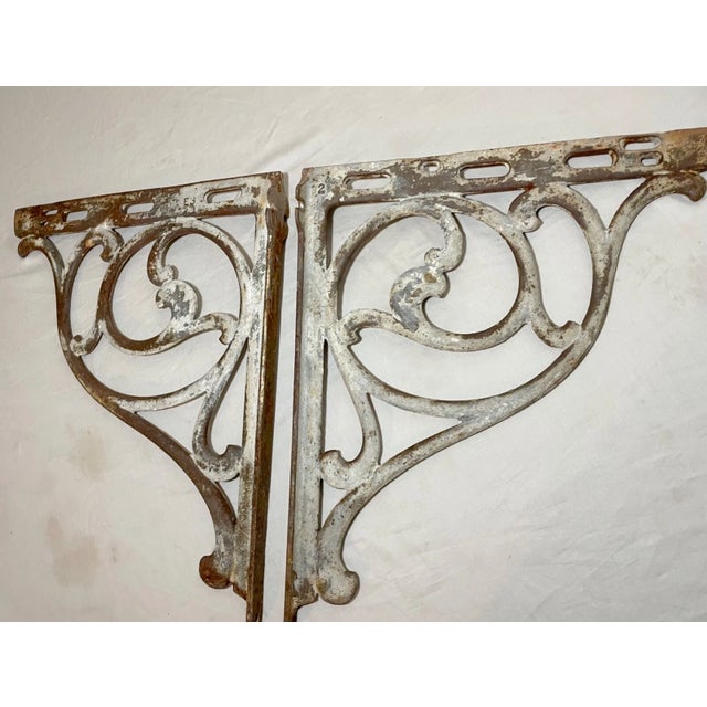Art Nouveau Large Pair Antique Cast Iron Architectural Salvage Wall Corbels Bracket Sconce For Sale - Image 3 of 13