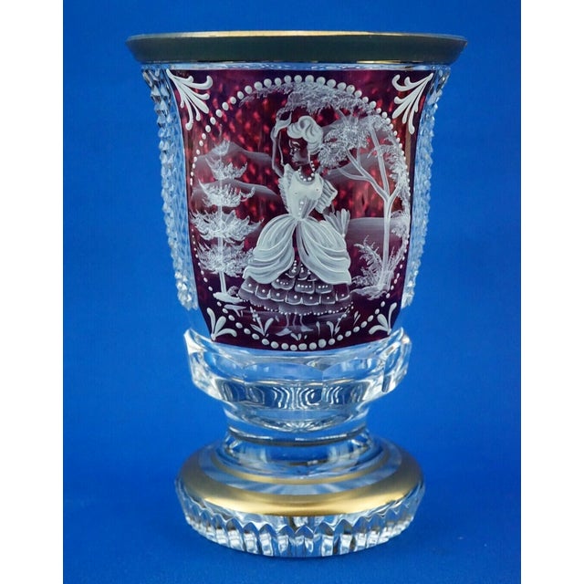 Glass Cut Crystal Goblet Vase with Glass Paste Lady attributed to Val Saint Lambert, Belgium, 19th Century For Sale - Image 7 of 18