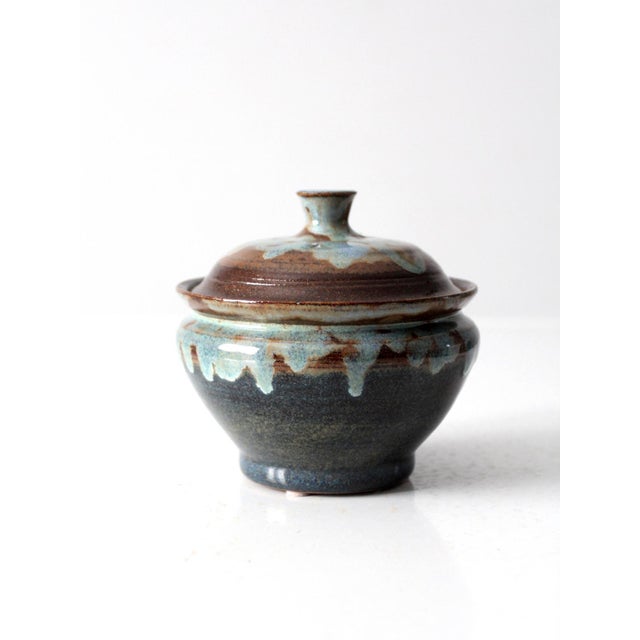 Vintage Handmade Pottery Bowl With Lid For Sale - Image 4 of 10