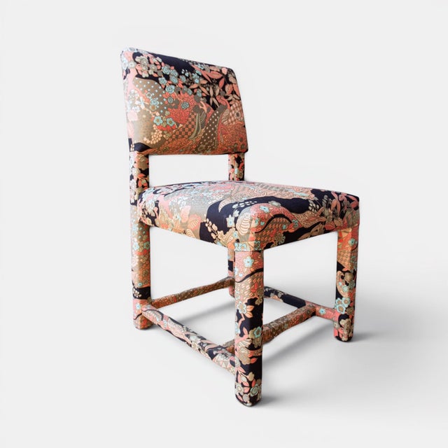 Wood Mid-Century Parsons Dining Chairs, Upholstered in Vintage Japanese Designer Textile, Milo Baughman Style, Set of 6 For Sale - Image 7 of 10