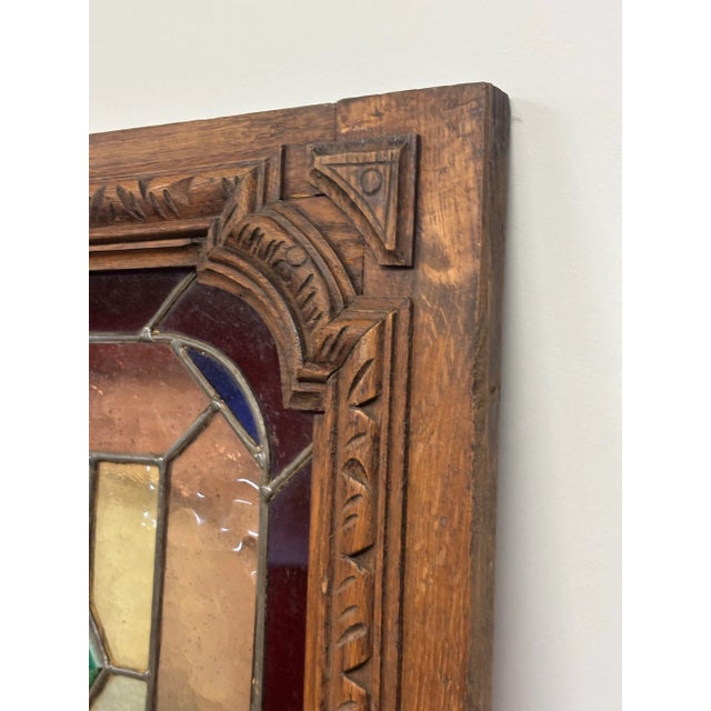 Blue Antique Stained Glass and Wood Panels - A Pair For Sale - Image 8 of 10