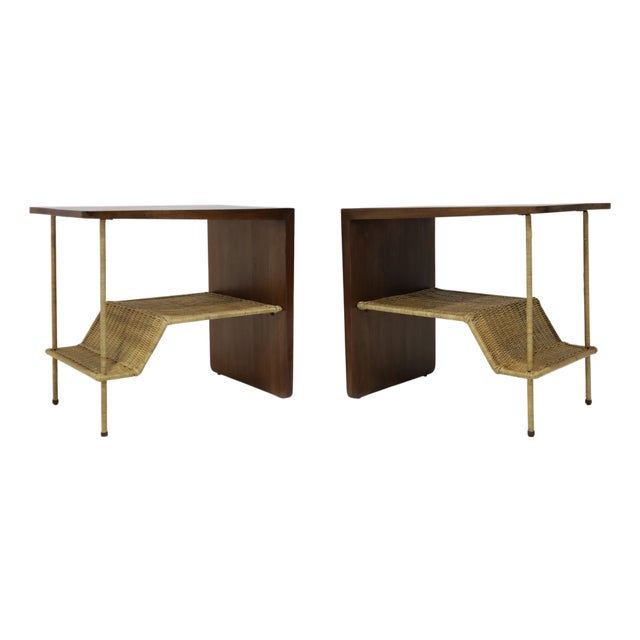 Pair of McGuire "Dornick" Side Tables or Nightstands For Sale