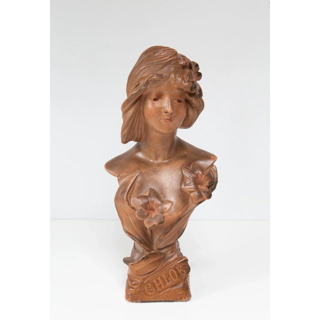 Art Nouveau French Plaster Bust of a Young Woman, 1890s-1910s For Sale - Image 10 of 10