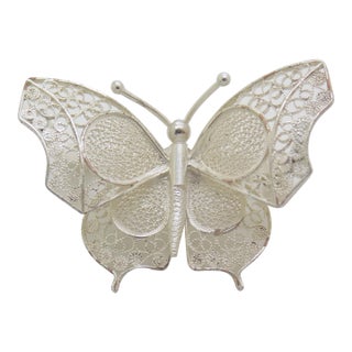 Vintage Italian Handmade Genuine Silver Filigree Butterfly Life Size Figurine / Brooch For Sale