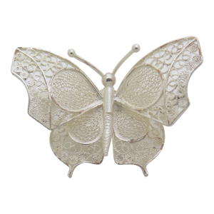 Vintage Italian Handmade Genuine Silver Filigree Butterfly Life Size Figurine / Brooch