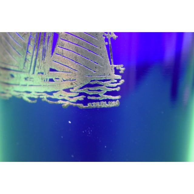 Traditional 1930s Traditional Rockwell Silver Co. Sterling Sailboat Cocktail Shaker W/ 2 Silver Rimmed Glasses For Sale - Image 3 of 5