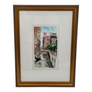 Original Signed Watercolor Venice Canal Scene European Cityscape Art For Sale