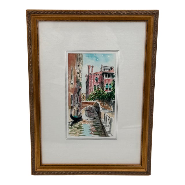 Original Signed Watercolor Venice Canal Scene European Cityscape Art For Sale