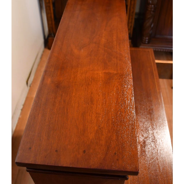 1910s Antique English Sheraton Mahogany Inlaid Writing Secretary Tambour Desk. For Sale - Image 17 of 18