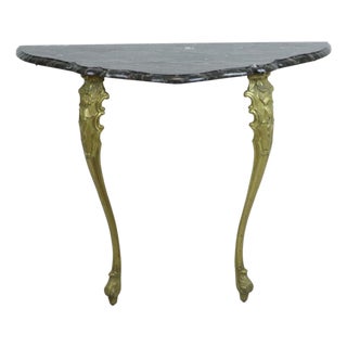 French Marble Console Table with Ornate Brass Legs, 1950s For Sale