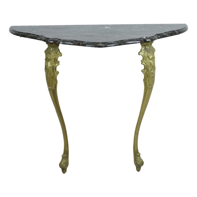French Marble Console Table with Ornate Brass Legs, 1950s For Sale