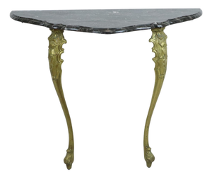 French Marble Console Table with Ornate Brass Legs, 1950s