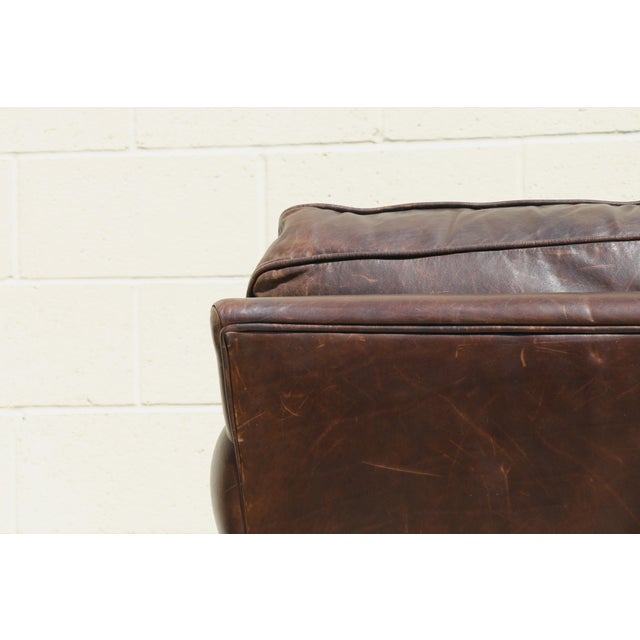 Restoration Hardware Brown Leather Three-Seat Sofa | Vintage Modern Down-Filled Cushions For Sale - Image 16 of 18