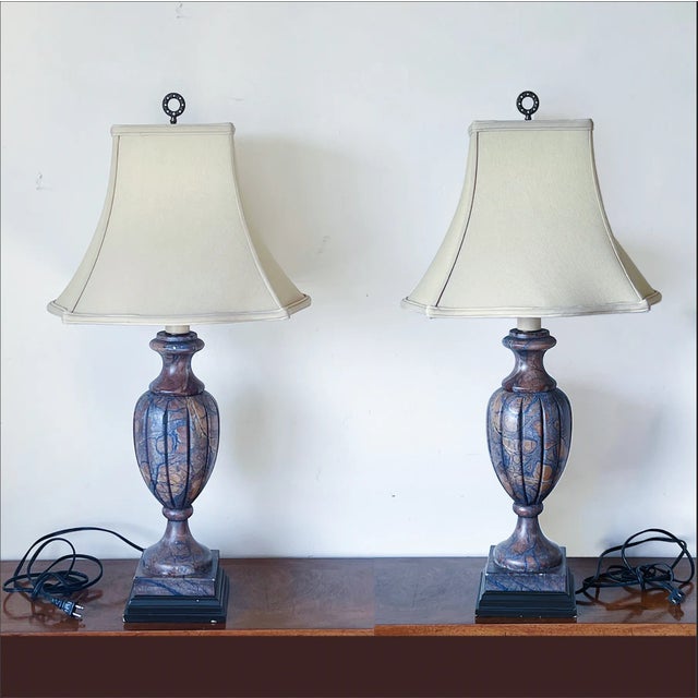 Vintage Urn Shaped Lamps From Heavily Veined Marble in Browns, Gray and Tan, by Wildwood, a Pair For Sale - Image 10 of 10