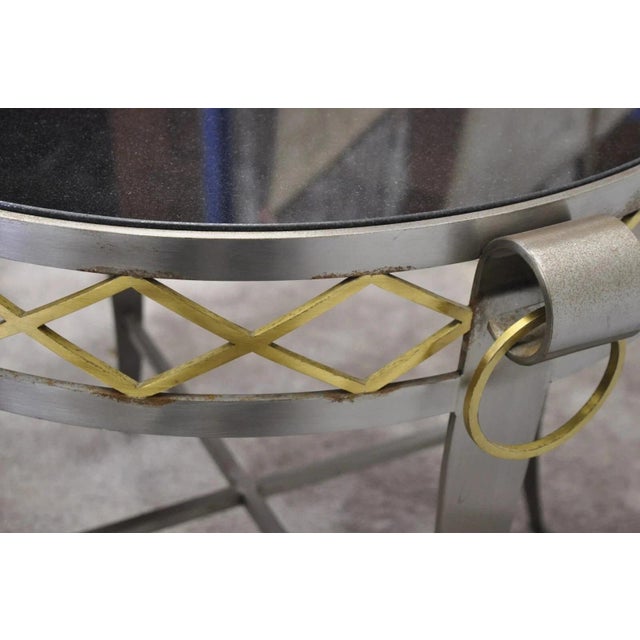 Late 20th Century Neoclassical Maison Jansen Style Steel Black Marble Round Bouillotte Side Table For Sale - Image 10 of 12