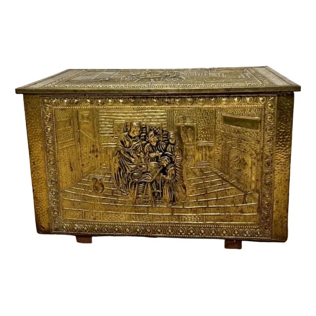 Antique Ornate Brass Coal Box, 1920s For Sale