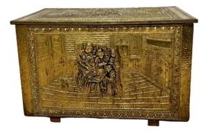 Antique Ornate Brass Coal Box, 1920s